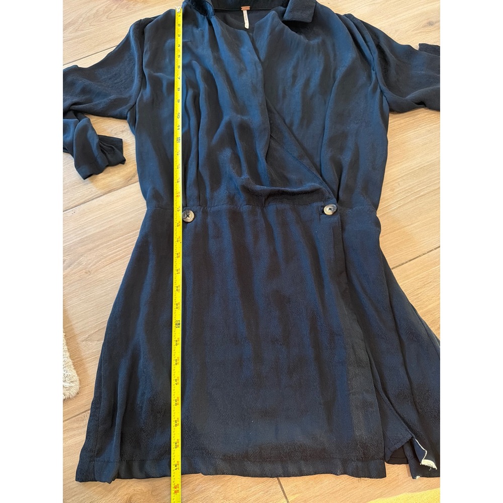Free People Simone‎ Blazer Mini Dress Navy Blue Wrap Notched Lapel Long Sleeve - Picture 7 of 8